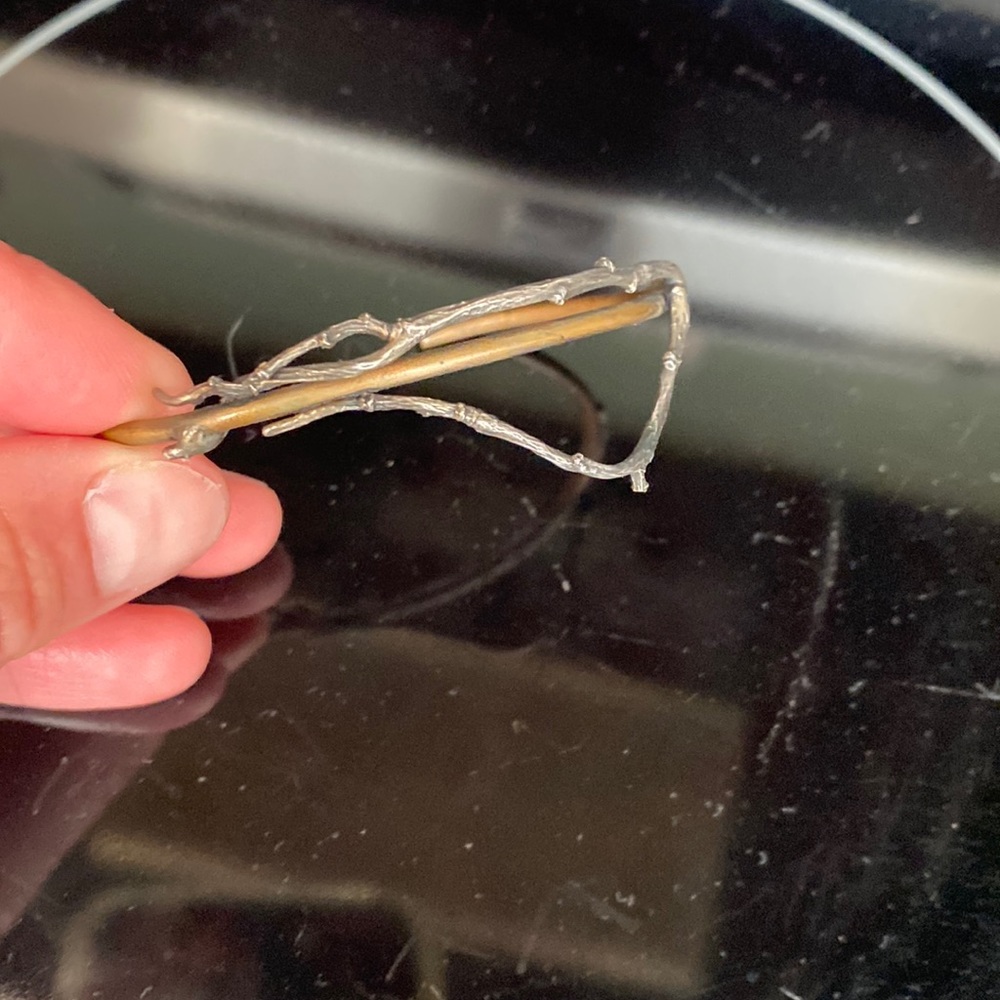 Mixed metal branch bracelet and expandable ring set